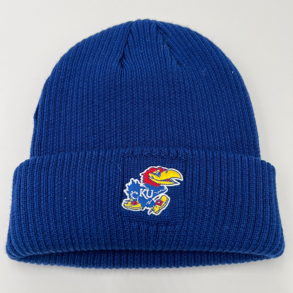 Kansas Jayhawks Adidas Blue Knit Beanie Hat‎ Cuffed One Size NCAA New